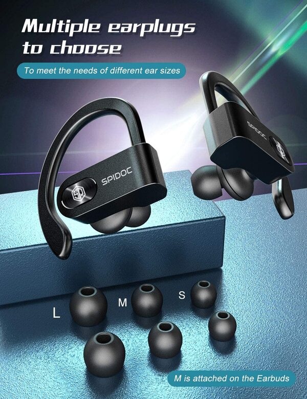 Spidoc Wireless Bluetooth Earbuds, with built-in microphone and charging case, Bluetooth 5.0 deep bass HiFi stereo in-ear true wireless headset, auto-pairing Bluetooth headphones binaural call earphones