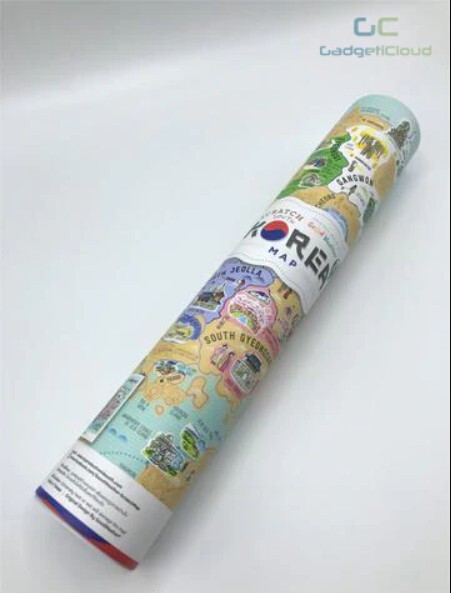 GadgetiCloud korea travel scratch map 韓國刮刮地圖 刮刮樂 korean stationery tube size package portable