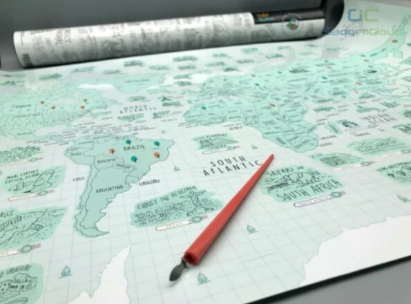 GadgetiCloud world scratch travel map 世界刮刮地圖 刮刮樂 spread out world map deluxe map